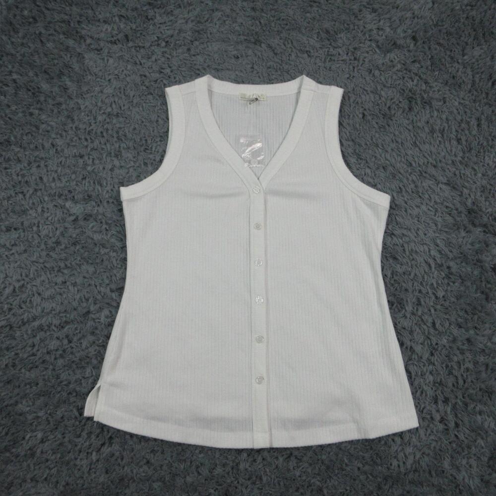 Nine Britton Shirt Womens M White Button-Up Sleeveless V-Neck Stretch Casual